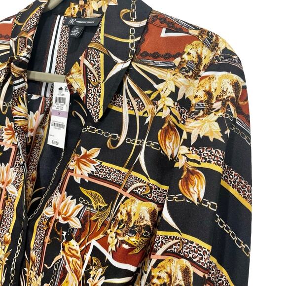 NEW INC Women’s Front Tie Button-Front Collared Leopard Floral Print Blouse - XL - Picture 4 of 10